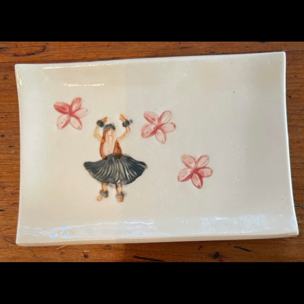 Handpainted, Etched Hula Girl Soap / Trinket Dish